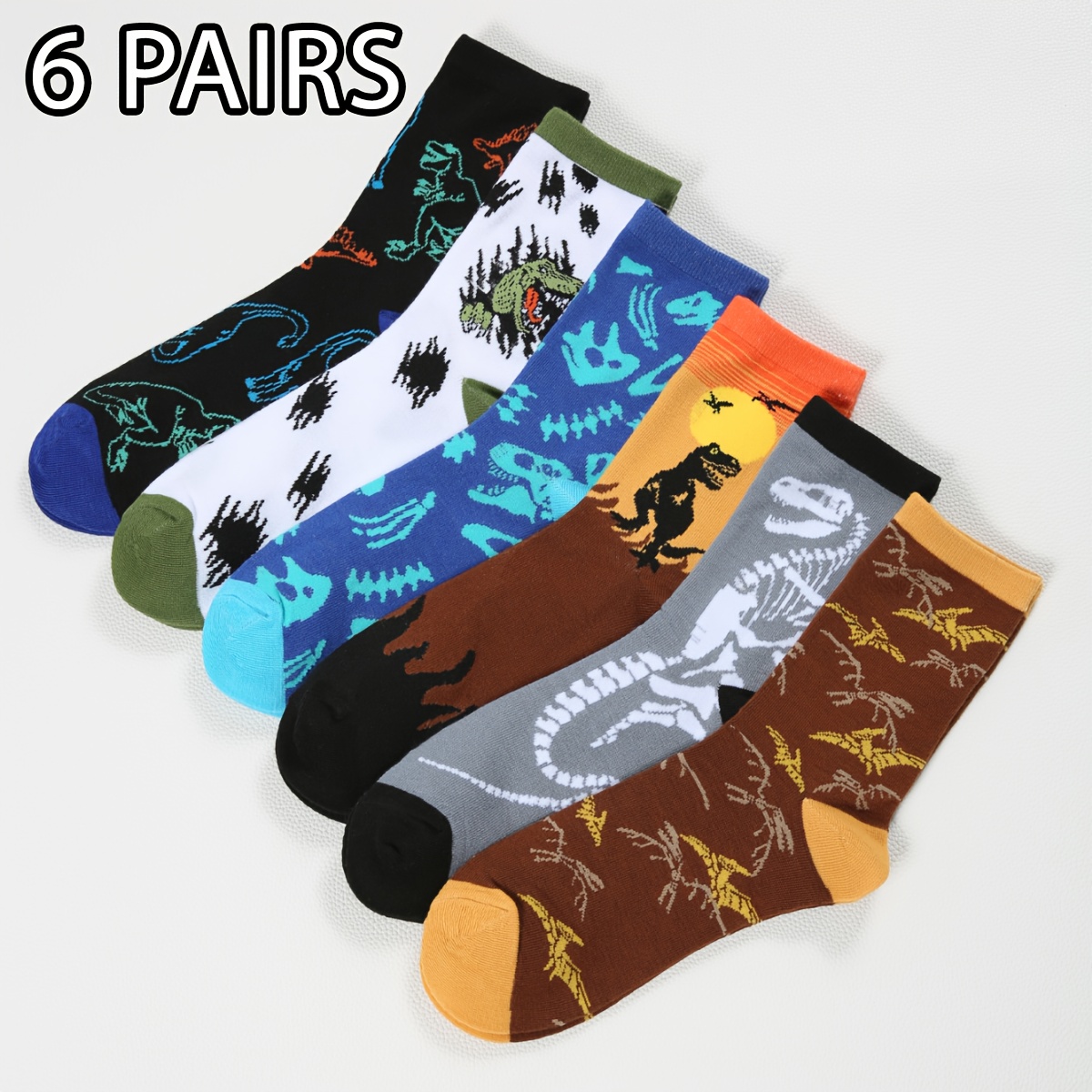 E-shop 1/3/6 Paar Herren Herbst Winter Individuelle Trendige Dinosaurier Muster Mid-Calf Socken Geeignet für Tägliches Pendeln, Arbeit, Schule,
