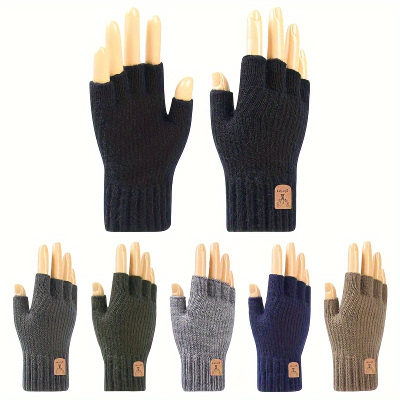 

[top-] & Fleece-lined Knit Gloves - Half- For Writing, Driving & | / Accessory