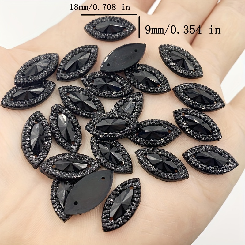 30pcs Of 9*18mm Black Resin Gems With A Flat Back, Perfect For Crafts And Scrapbooking