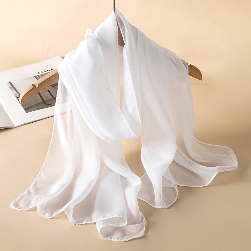 TEMU 1pc Foulard en de Soie Accessoire de Mode pour Femmes - Style Transparent et Léger, Taille Unique Blanc Motif Douce Élégant Foulard Polyvalent -