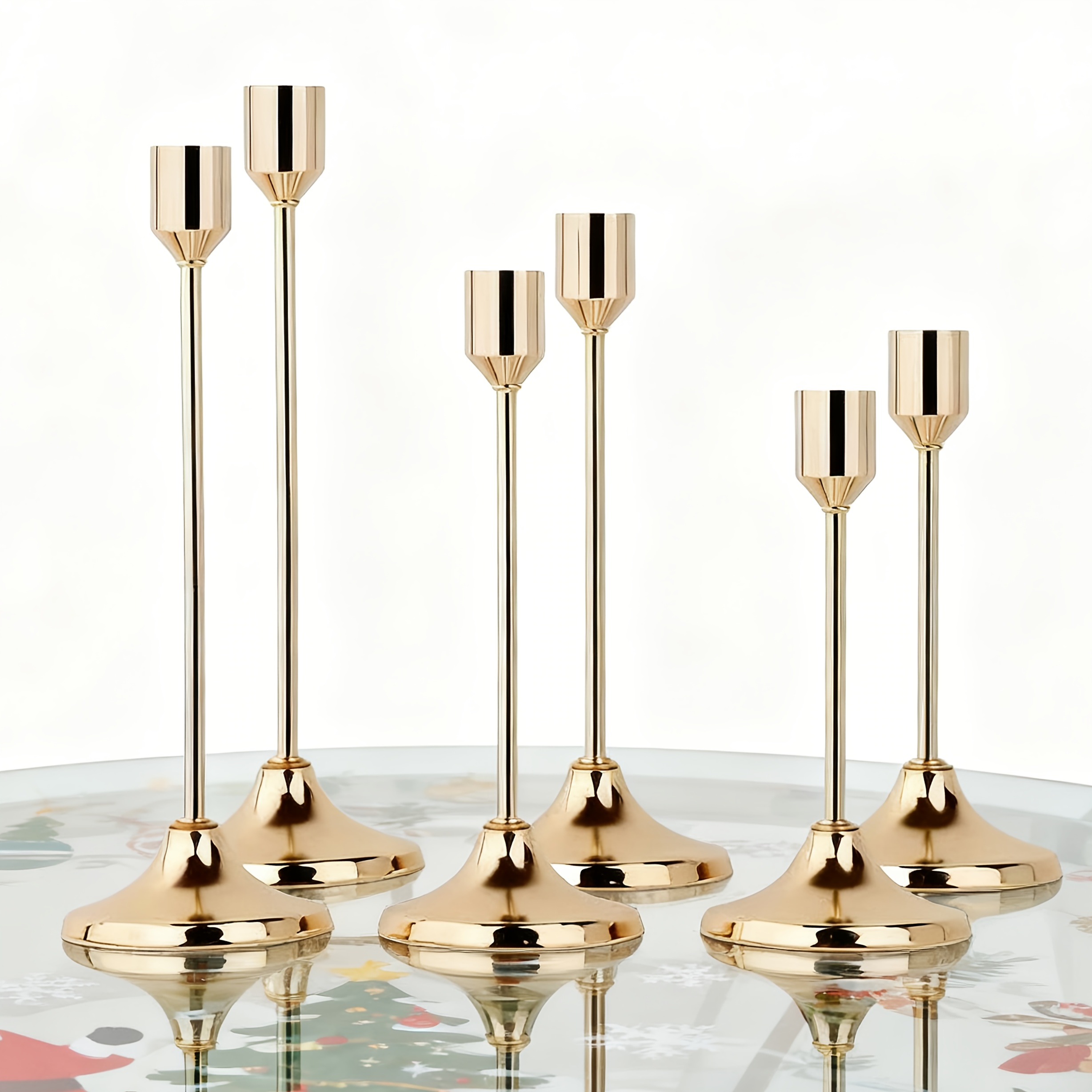TEMU Set Of 6 Vintage Candle Stick Holders, Golden Conical Candle Holders, Perfect For Decorating Fireplaces, Parties, And Restaurants. Ideal As A