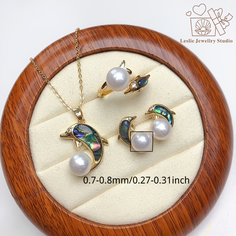 Freshwater Pearl Dolphin Jewelry Set, August Birthstone