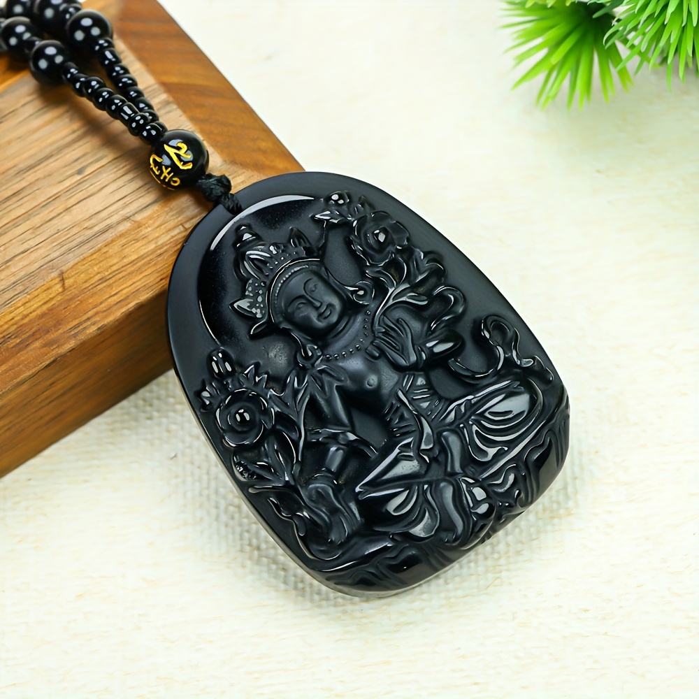 Black Obsidian Pendant Necklace, Unisex Gift
