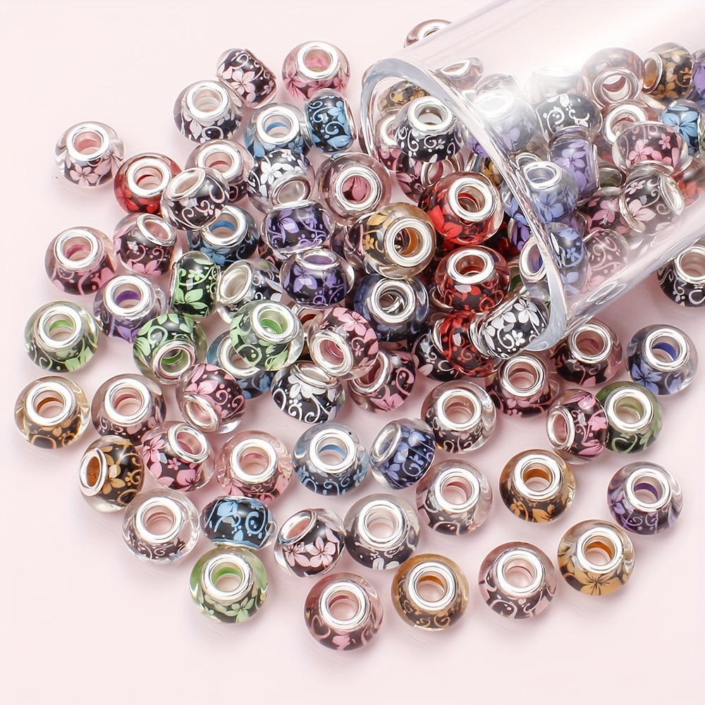 

30/50pcs 9x14mm Perles en résine florale de mélangée, grosses perles décoratives la de DIY, , bracelets, d'artisanat, fournitures d'art, perles à coudre