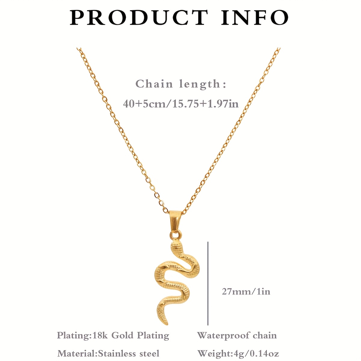 TEMU 1pc 40+5cm Fashionable Vintage Style Snake Pendant Stainless Steel Necklace Jewelry Additions Golden Necklace For Women Daily Wear