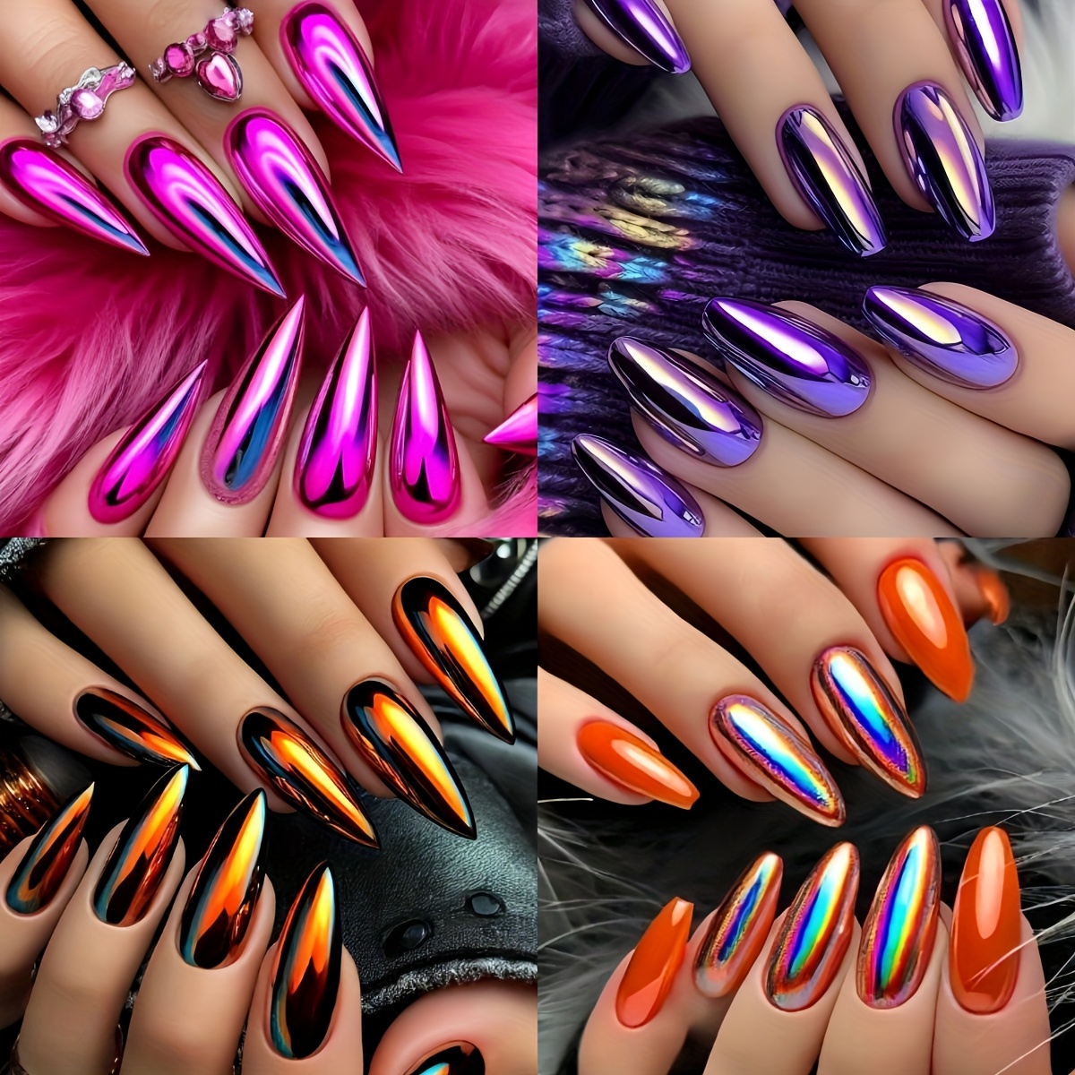 96pcs False Set, Press-type False Set, New Year's Style Nail Art Set, Spring And Summer Style Electroplated Pattern Nail Art Patch, Detachable Nail Art, Long Almond Nail False Nail, Mixed And Nail Art