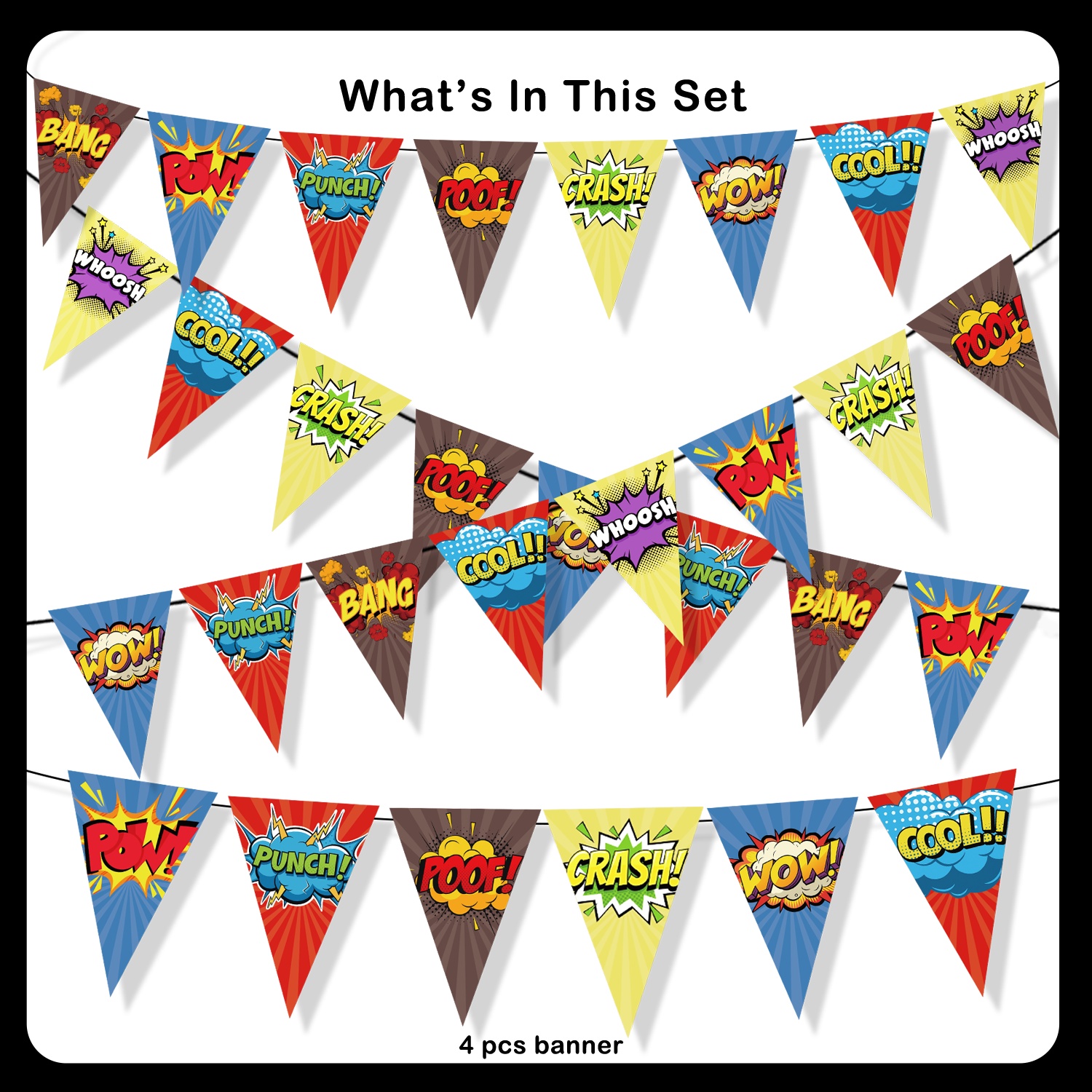 4pcs/2pcs, Party Banner, Pull Flag, Superhero-themed Birthday Party Triangular Pull Flag