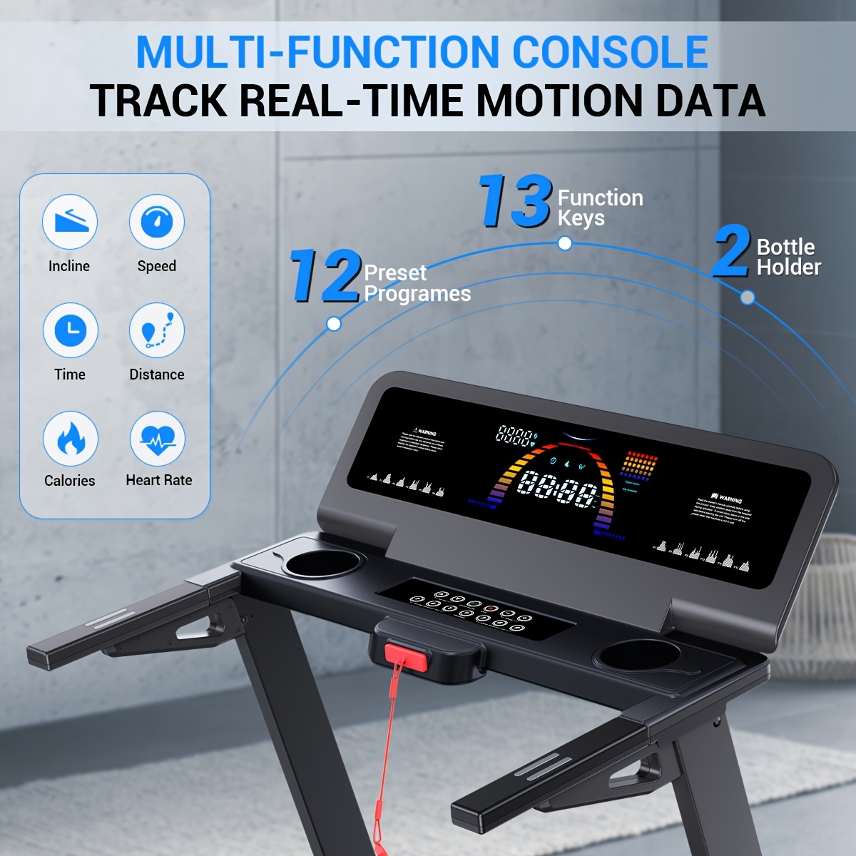 treadmill with 15 auto incline 500 lb capacity 4 5   folding electric treadmill up to   mph speed 15 level adjustable brushless motor quiet running holder for cup phone Product details 0