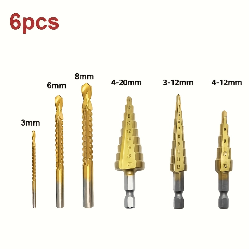 TEMU Ensemble de 6 mèches à gradins - Mèches à pour et le métal 4 4-12/3-12Mm 3/6/8Mm, pour et le de noyau de métal