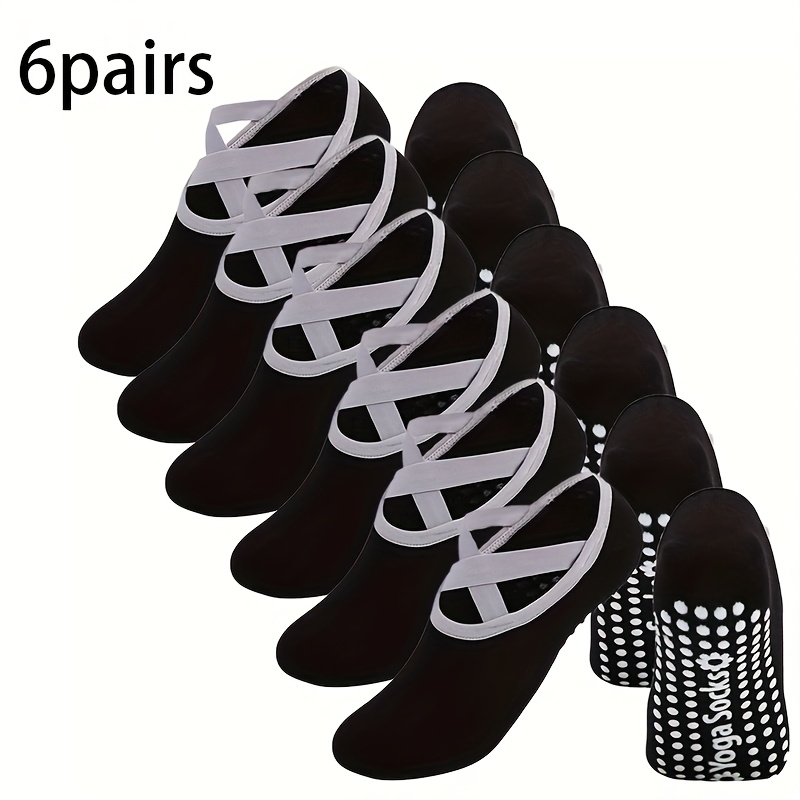 Image of 6-pair Random Assortment Of Yoga Socks, Grip Socks, And Cross-strap Non-slip Socks. Suitable For Pilates Barre, Ballet Bar, Dotted Grip Non-slip Dance, Indoor , And Fitness Socks