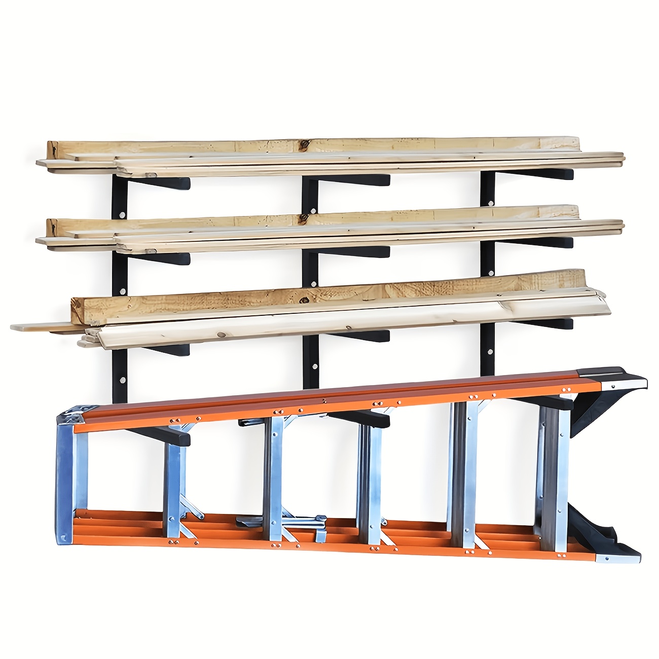 Lumber Storage Rack Wall Mount, Heavy Duty Metal Wood Organizer With 4-level, Indoor & Outdoor Use - Black, Storage Racks Gifts For
