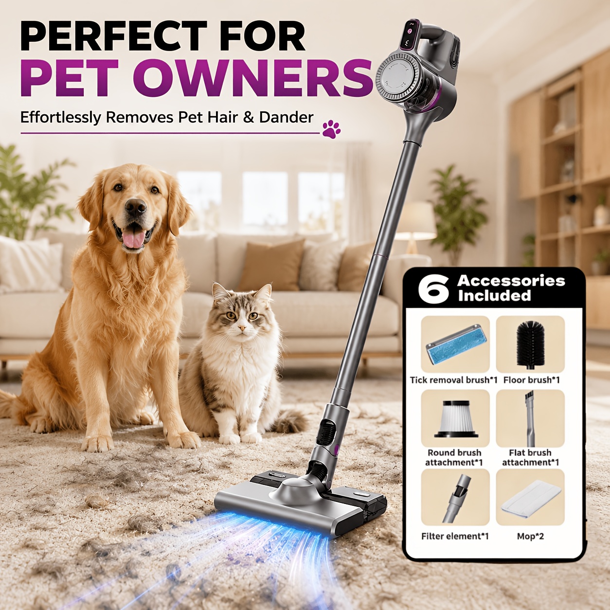 TEMU Cordless Vacuum Cleaner, Lightweight Stick Vacuum With Cleaning Function, Rechargeable Handheld Vacuum For Hardwood Floors, Carpets, Pet Hair,
