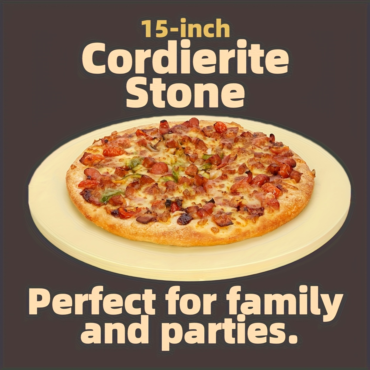 TEMU Piedra de Pizza de Cordierita Redonda XL de 15 Pulgadas, Piedra de Horneado Gruesa Resistente a Grietas para Pizza/Pan/, Fácil de Limpiar, para