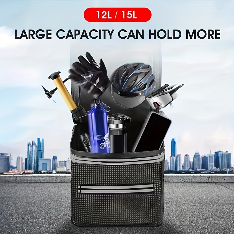 

1pc Large Capacity Waterproof Bike Trunk Bag - Adjustable Strap, Pu Material, Black - Versatile Rear Seat Cycling Accessory With Multiple Compartments For Bicycles, E-bikes & More, Bike Bag