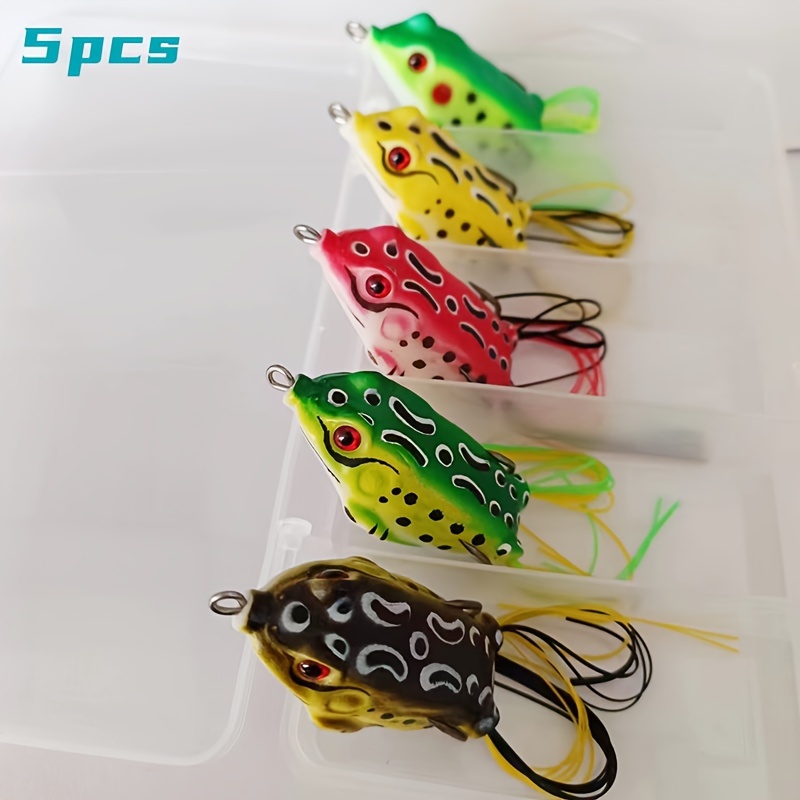  Topwater Frog Lure Bass Trout Fishing Lures Kit Set ,5Pcs Frog  Lures For Bass Fishing, 3g Soft Lifelike Artificial Rubber Swimming Bait  With Hook For Fishing Freshwater Frog Bait Kit (