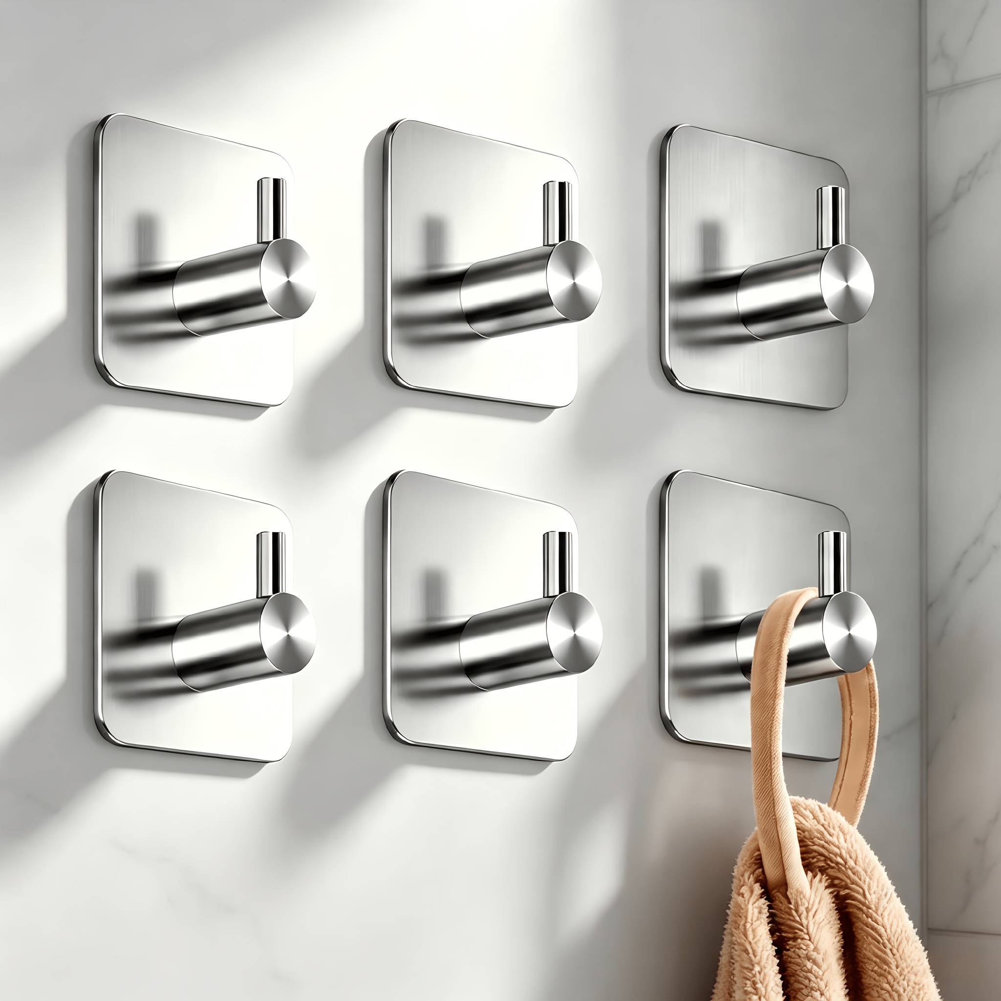 TEMU 6pcs No-drill Yukata And Towel Hook Storage Organizer, Wall Hooks, Strong Adhesive, , Suitable For Kitchen, Bathroom, Shower, Keys, Towels And