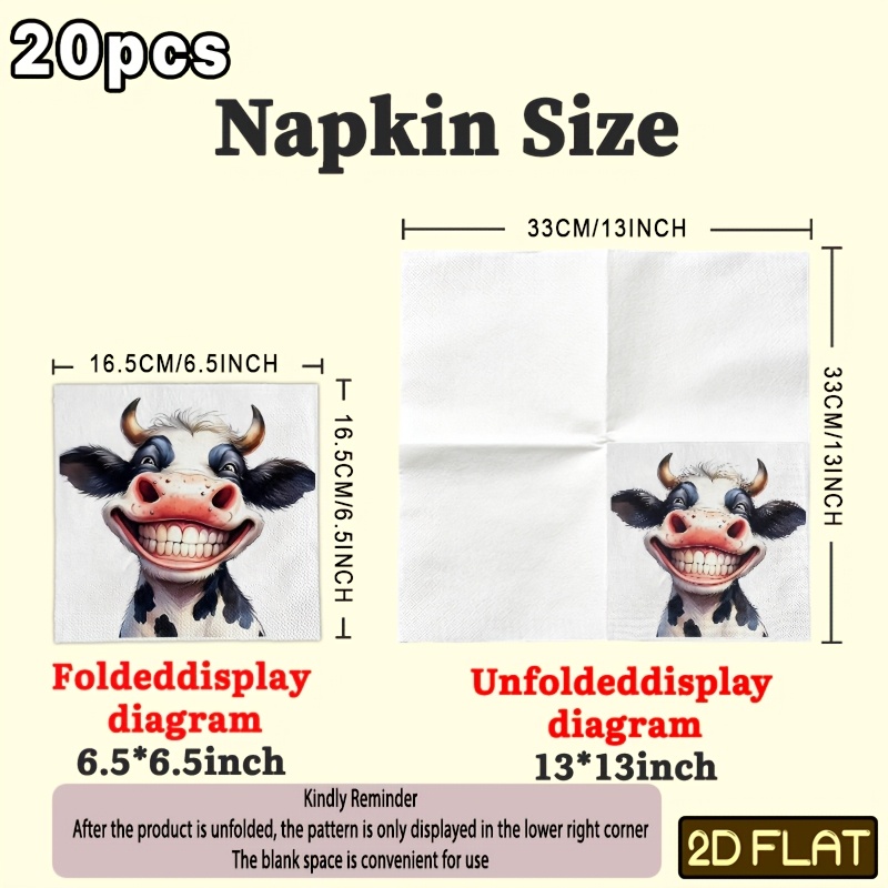 TEMU 20 serviettes, motif vache de dessin , pour fête, papier de fête en extérieur, papier de restaurant , serviettes de cuisine , serviettes à