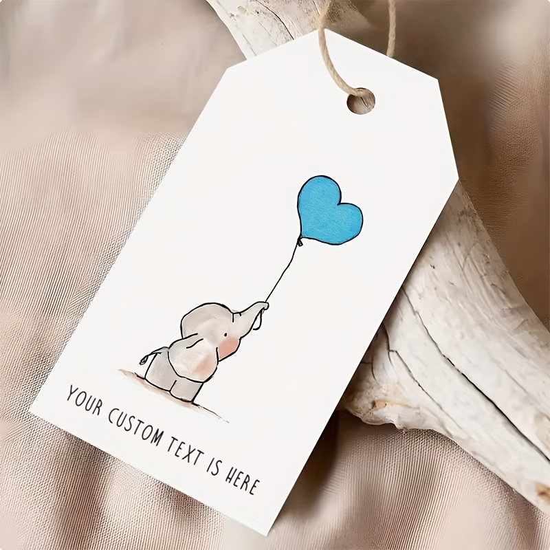 TEMU 48/96 Etichette Regalo Personalizzate per Compleanni e Anniversari - Design di Elefante con Palloncino a Cuore - Biglietti di Compleanno con