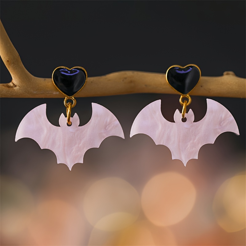 TEMU Boucles d'Oreilles Chic Chauve-Souris d'Halloween - Acrylique, Style Bohémien Rétro pour Femmes | Accessoire de Fête Parfait & Cadeau