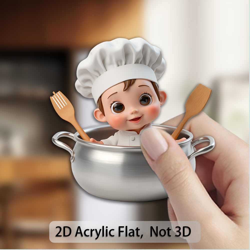TEMU Magnete da 1 pezzo con , per l'arredamento della cameretta , cappello da chef e utensili da cucina con base, magneti da frigorifero in acrilico