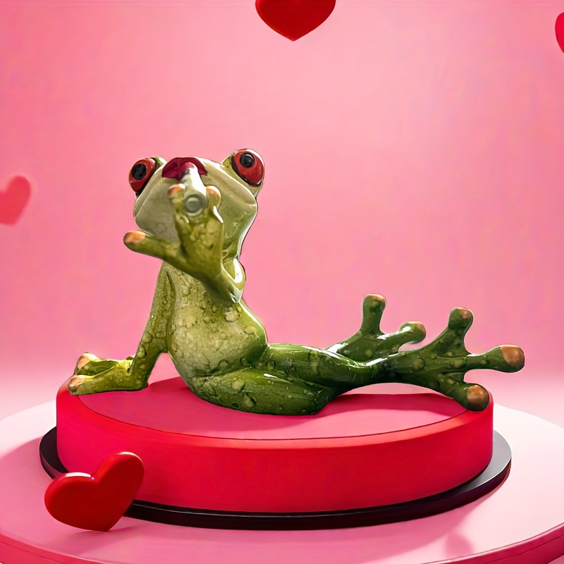 Image of Chic Green Lipstick Frog Resin Figurine - & Style, Living Room, Dining, Office Decor, And Spring