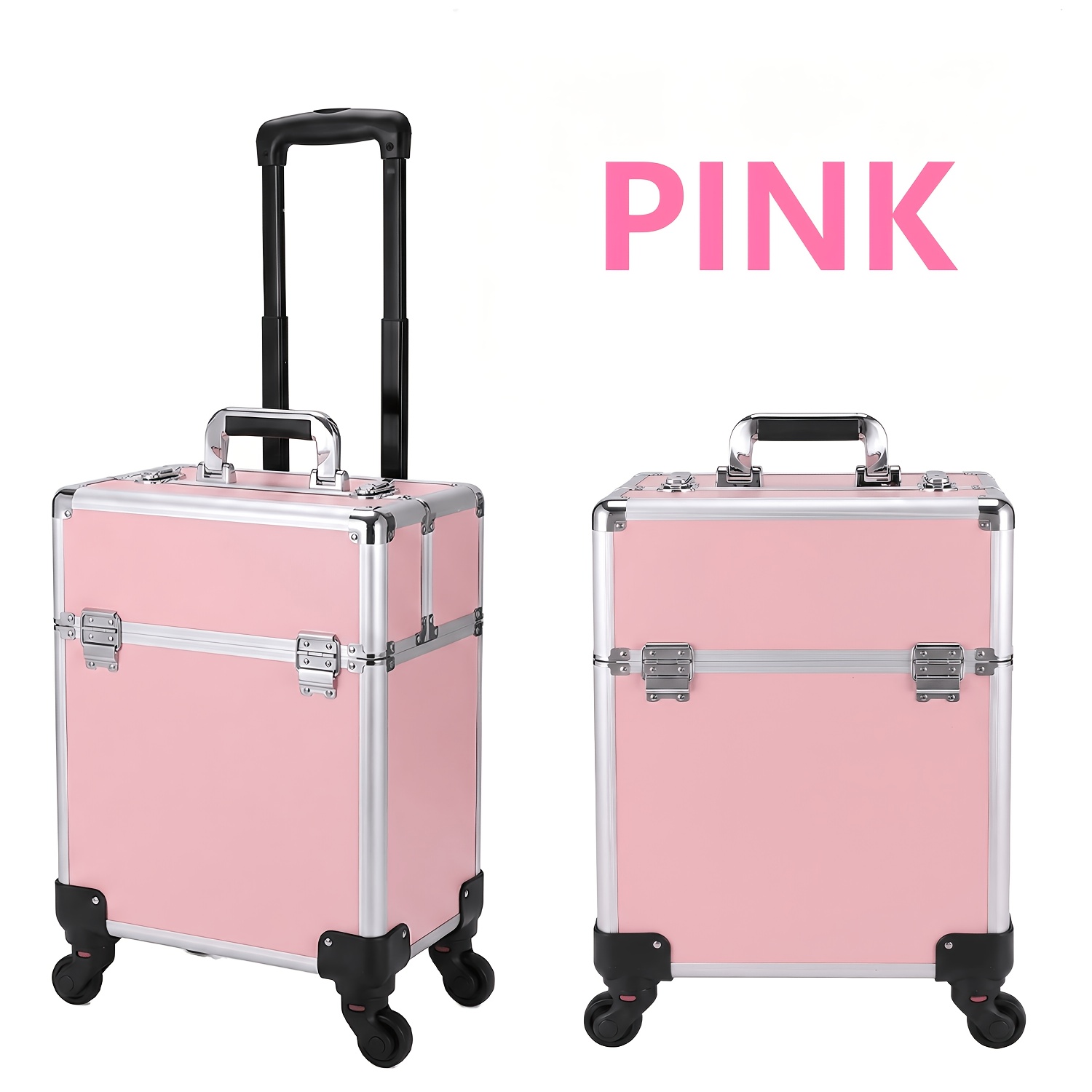 TEMU Rolling For Makeup Case, Wheeled Beauty Box, Large Storage Space, , Ideal Gift For Makeup Artists, Hairstylists, And Nail Artists, Portable