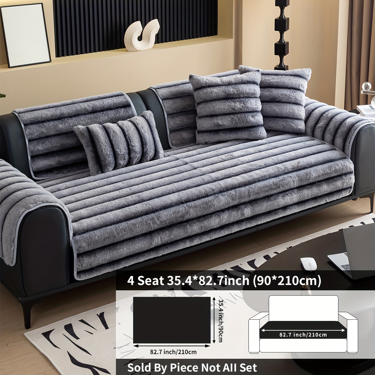 TEMU 1pc Plush Sofa Cushion, Warm And Thick Sofa Cover Sofa Back Towel, Furniture Protector, Bedroom, Office, Living Room Home Decoration, Not