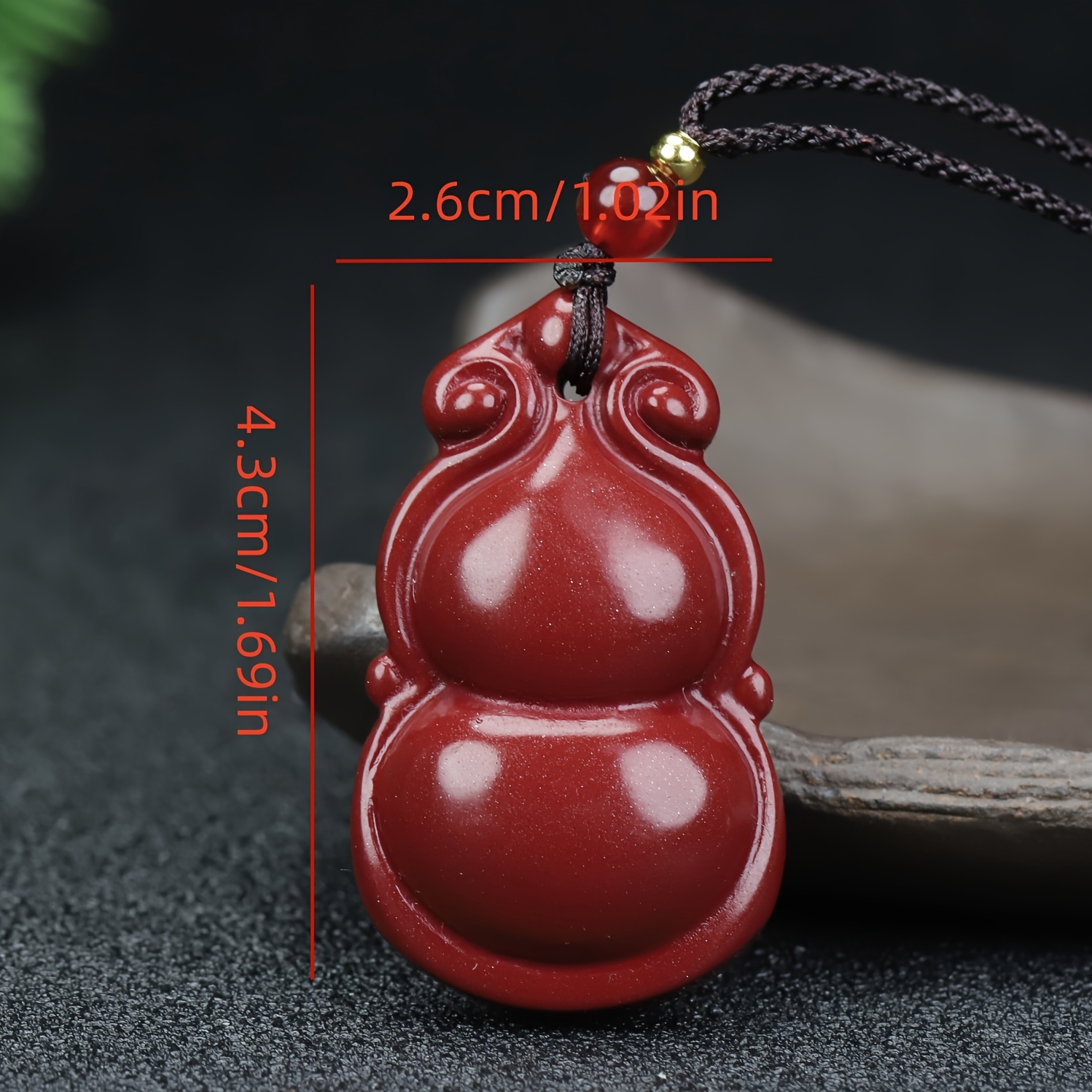 Cinnabar Gourd Pendant Necklace, Wealth Attracting Charm