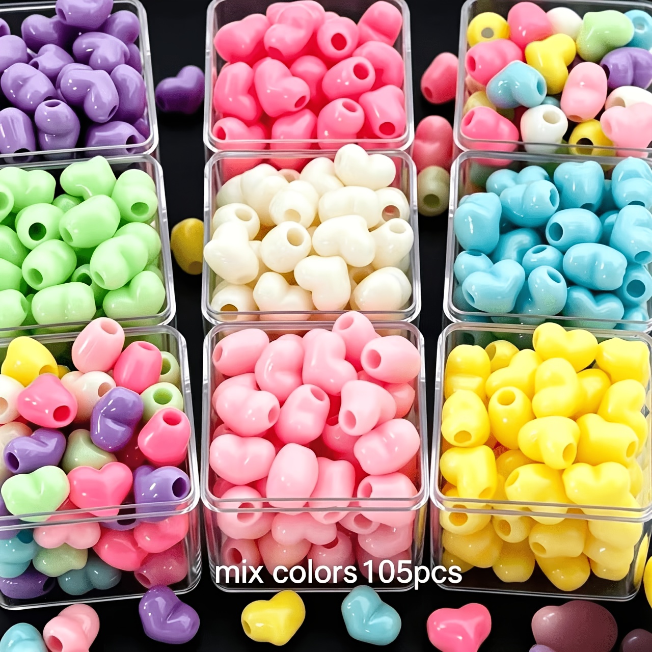 TEMU 105pcs 11Mm Perles Croix Acryliques Mélangées Multicolores Petit Cœur Couleurs Macaron Pêche Perles Libres Bijoux Chaîne de Téléphone Porte-Clés