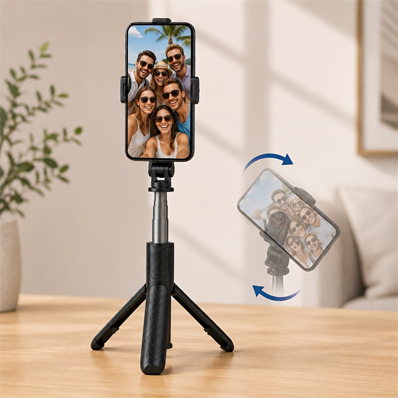 TEMU 2-in-1 Selfie Stick Tripod For Smartphones, 70cm Extendable Phone Tripod Stand With Adjustable Holder, Foldable Portable Design, Horizontal &