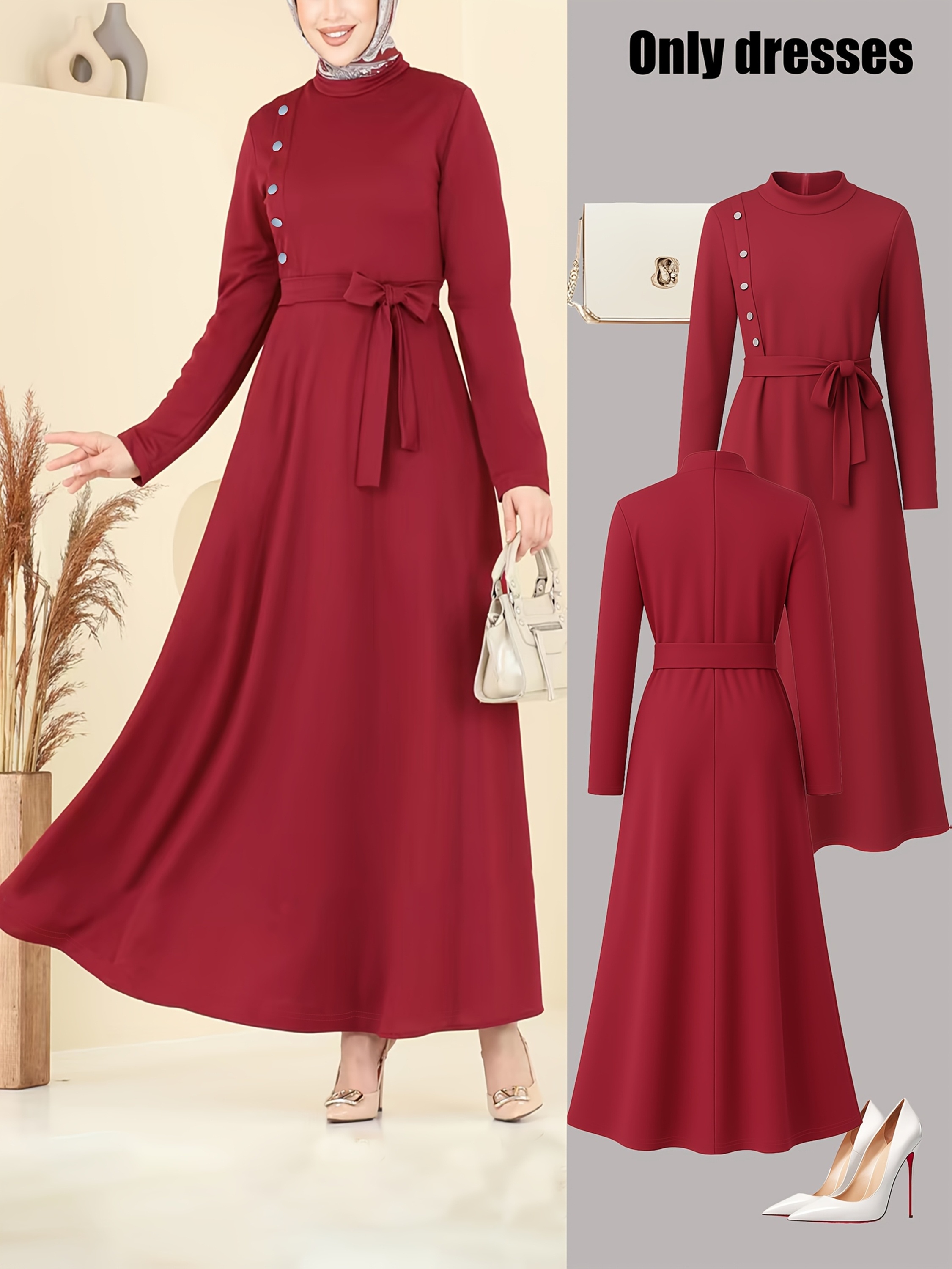 Elegant French Vintage Inspired Red Dress Waist Cinching