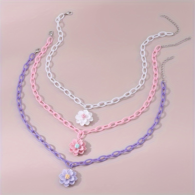 

3pcs Sweet And Cute Flower Pendant Necklace, Accessories For Birthdays, Anniversaries, And Graduation Christmas Gifts