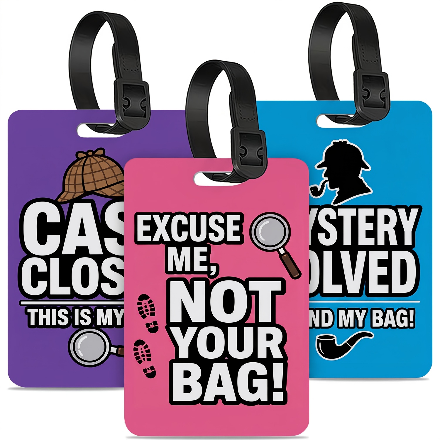 TEMU 3pcs Pvc Luggage Tags Set, Funny Travel Suitcase Tags "not Your Bag / / Mystery ", Baggage Id Labels With Privacy Cover, Anti-lost Travel Name