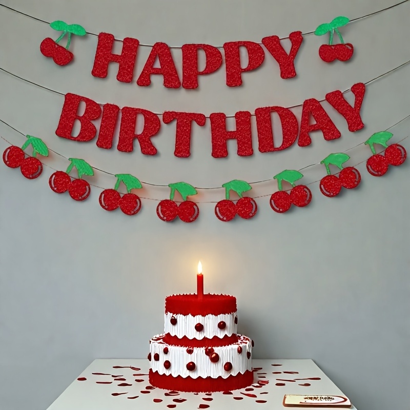 23pcs Cherry-themed Birthday Party Decorations Red Happy Birthday Banner Cherry-themed Banner