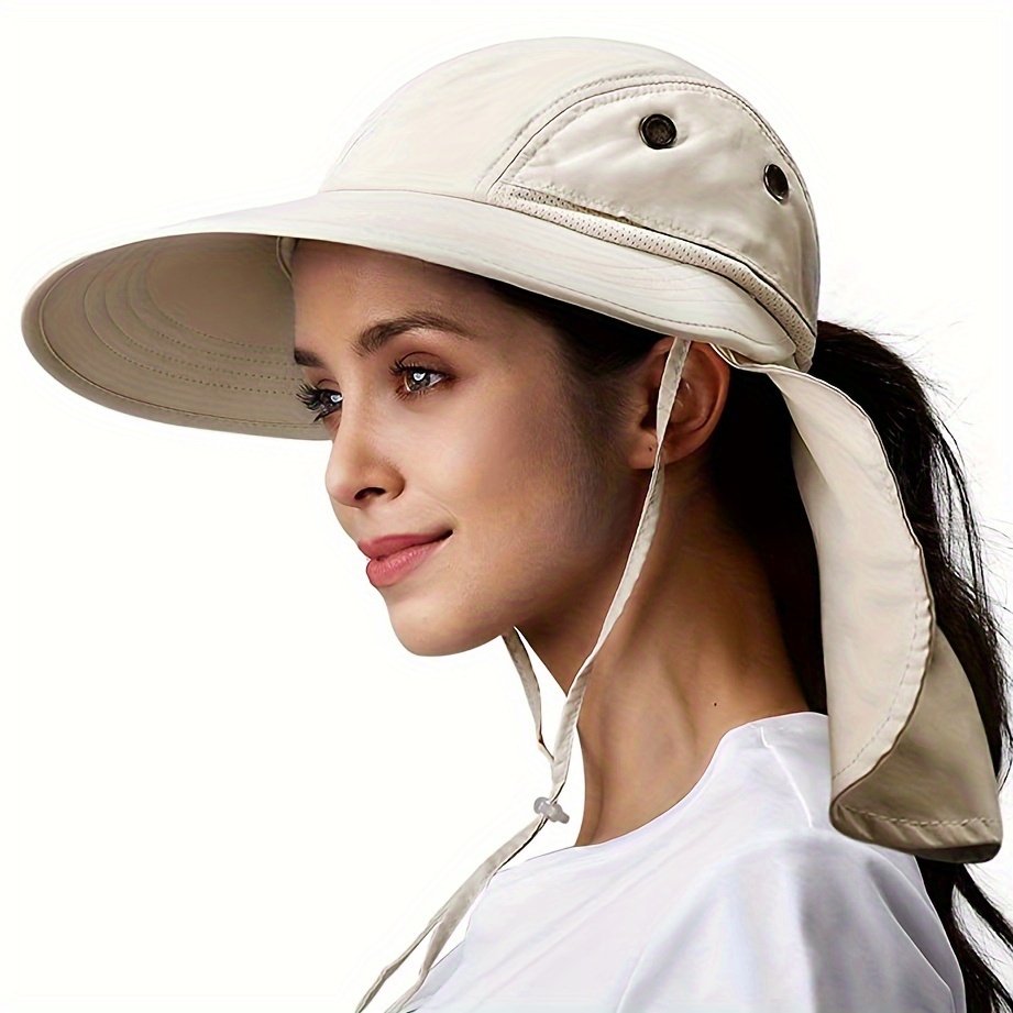 Wide Brim UPF 50+ Sun Hat, Bucket Hats UV Protection Ponytail Bucket Hat With Neck Flap Unisex Gardening Hiking Boonie Hats For Women Men Outdoor