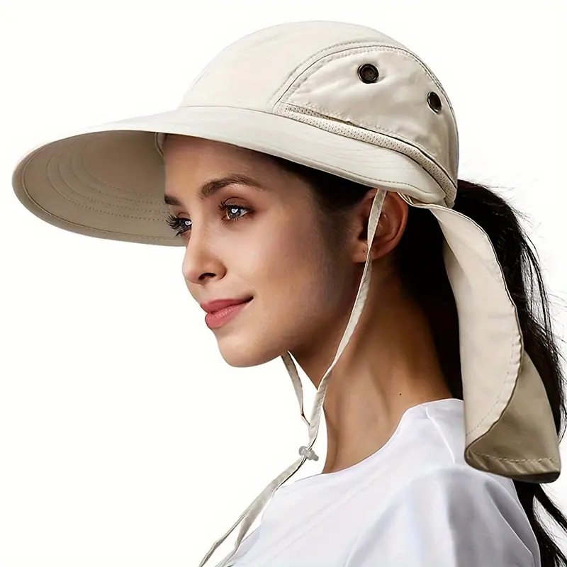 Wide Brim UPF 50+ Sun Hat, Bucket Hats UV Protection Ponytail Bucket Hat With Neck Flap Unisex Gardening Hiking Boonie Hats For Women Men Outdoor