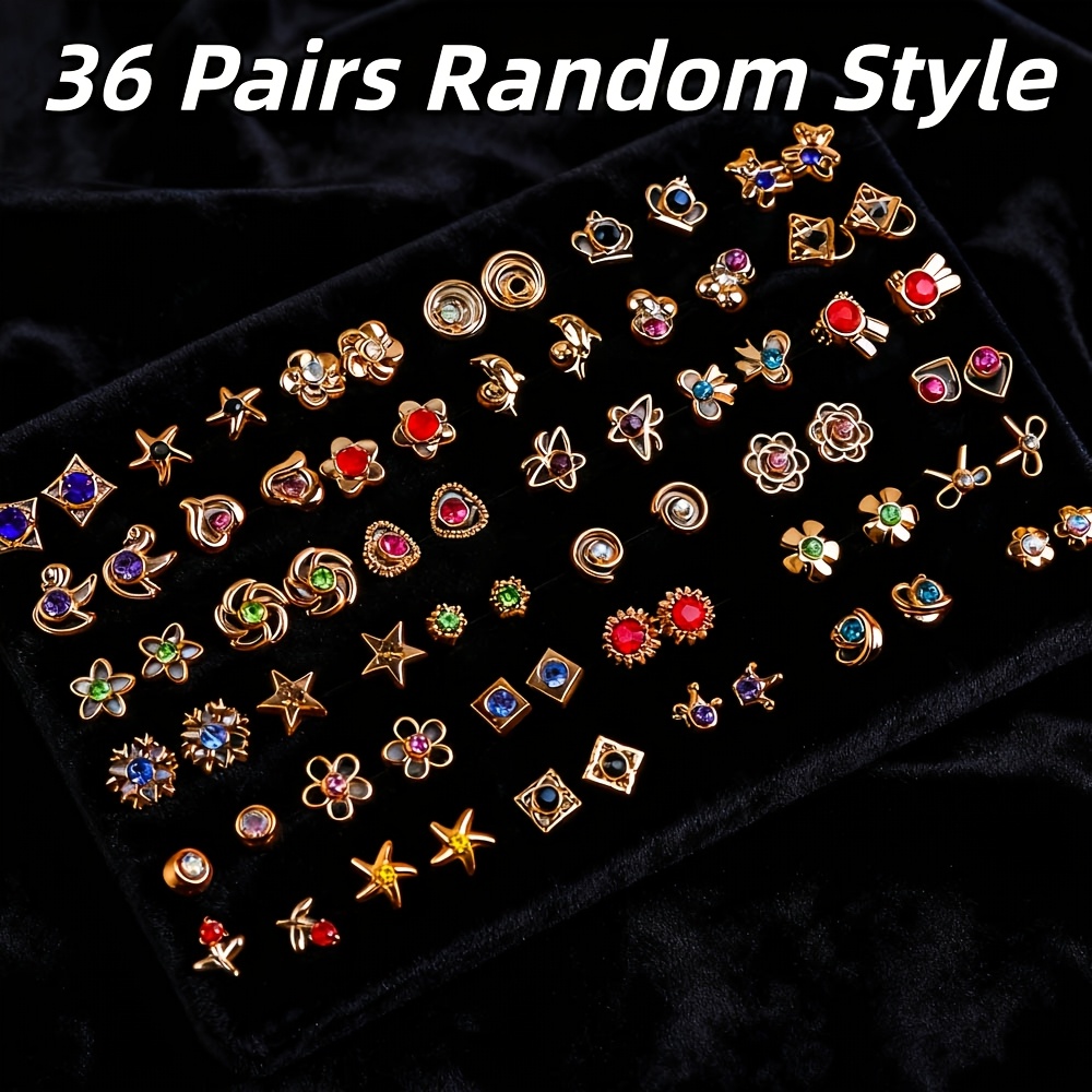 E-shop 36 Paar tägliche niedliche trendige Ohrringe mit Stern-, Schleifen- Blumenmotiv, modische, elegante süße Partygeschenke für Frauen, zufällige