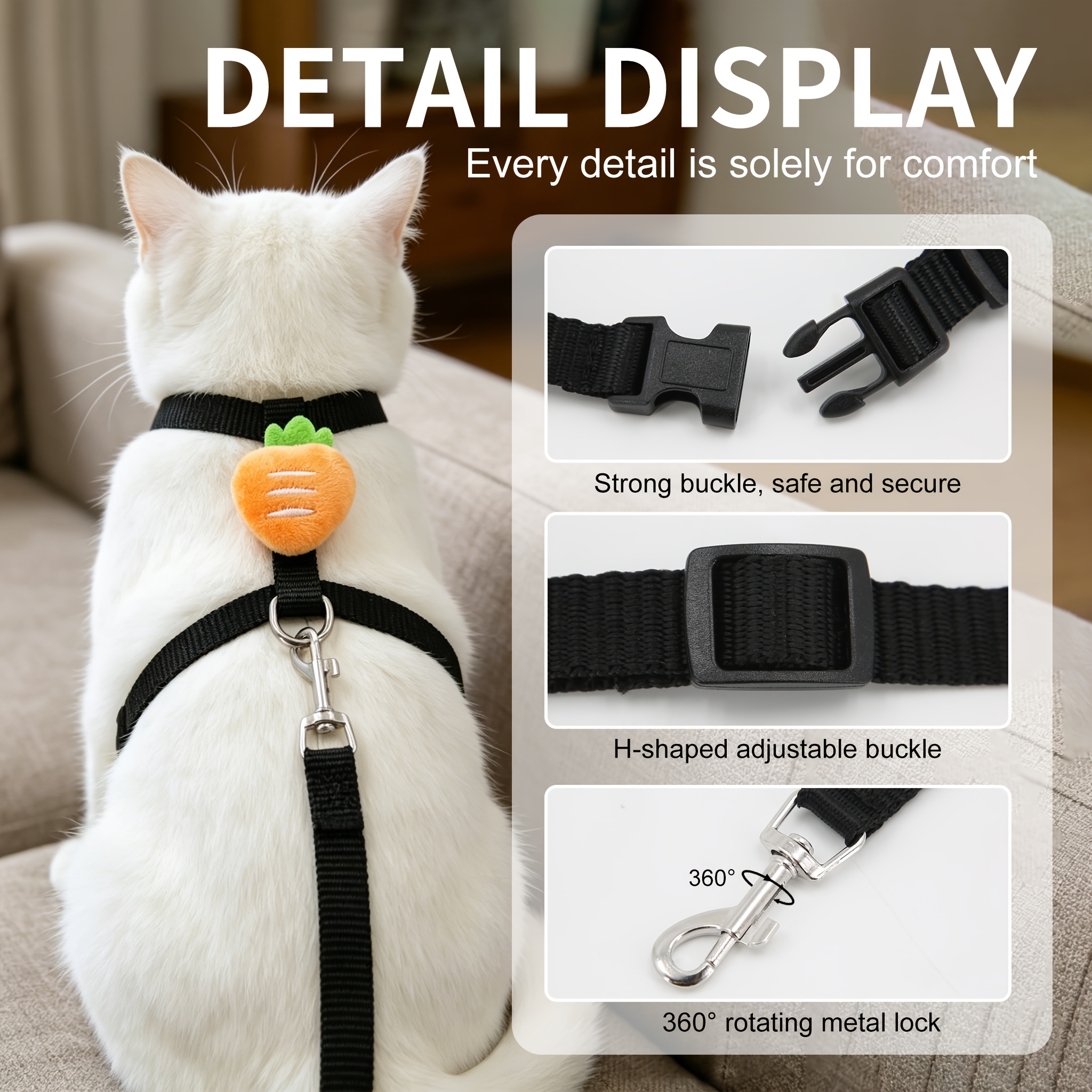 adjustable non choking harness leash system suitable for   rabbits carrot shaped harness with leash sturdy portable collar machine washable training gear for daily outdoor use suitable for pets Product details 6