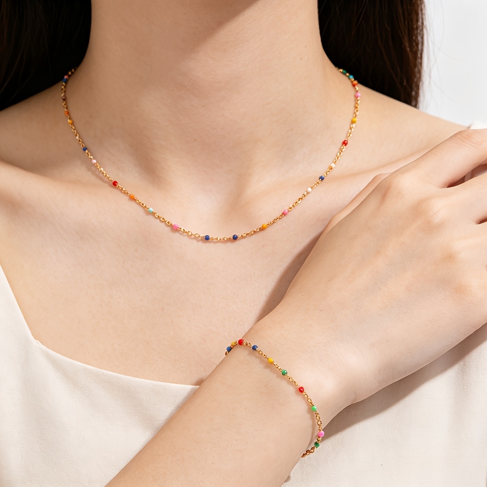 2pc Colorful Beaded Necklace and Bracelet Set