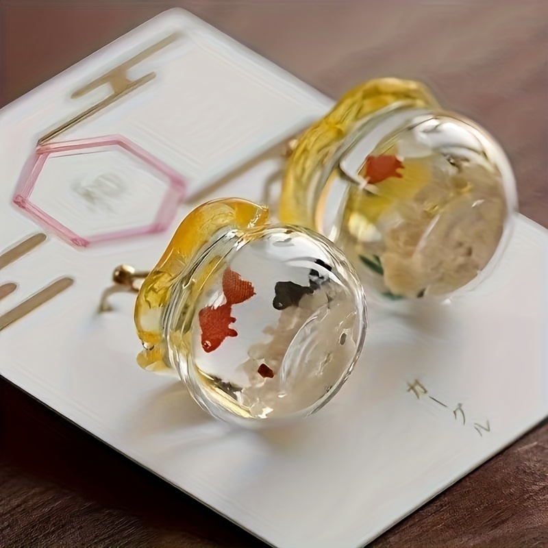 TEMU A Pair Of Japanese-style Goldfish Earrings, Featuring An Adorable Fish Tank And Design, With Ear Hooks Z115