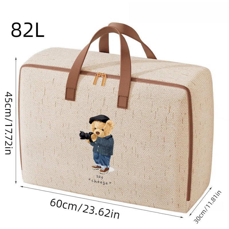 TEMU 1 Teddy Bear-themed Photographer Printed Extra Large Beige Storage Bag With Handles And A Zipper, Perfect For Moving. This Multifunctional