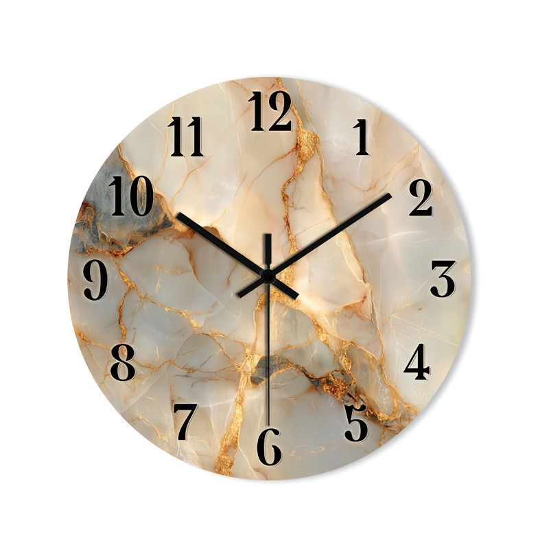 TEMU 1pz Orologio da Parete Silenzioso in Legno Senza Ticchettio, Orologio Decorativo con Finitura HD e Texture con Design a Vene Dorate per ,