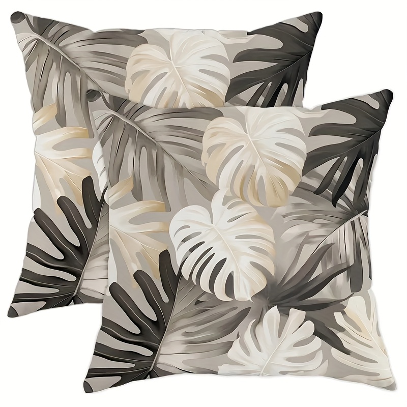 TEMU 2 pièces Housse de Coussin en Peluche Courte de Haute Qualité, Motif Feuille de Palmier en Impression Couleur, Décoration de Fête, 16x16 Pouces