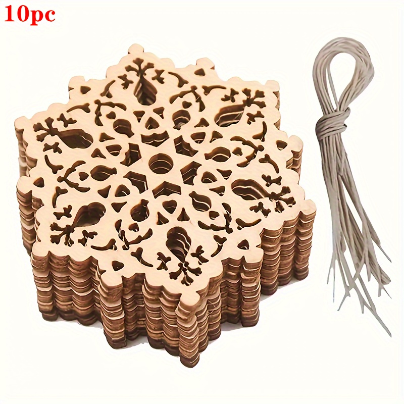Image of 10pcs Wooden Snowflake Shaped Wooden Pieces Diy Painting Graffiti Crafts Christmas Wooden Hanging Ornaments Ornaments Holiday Party Birthday Decorations