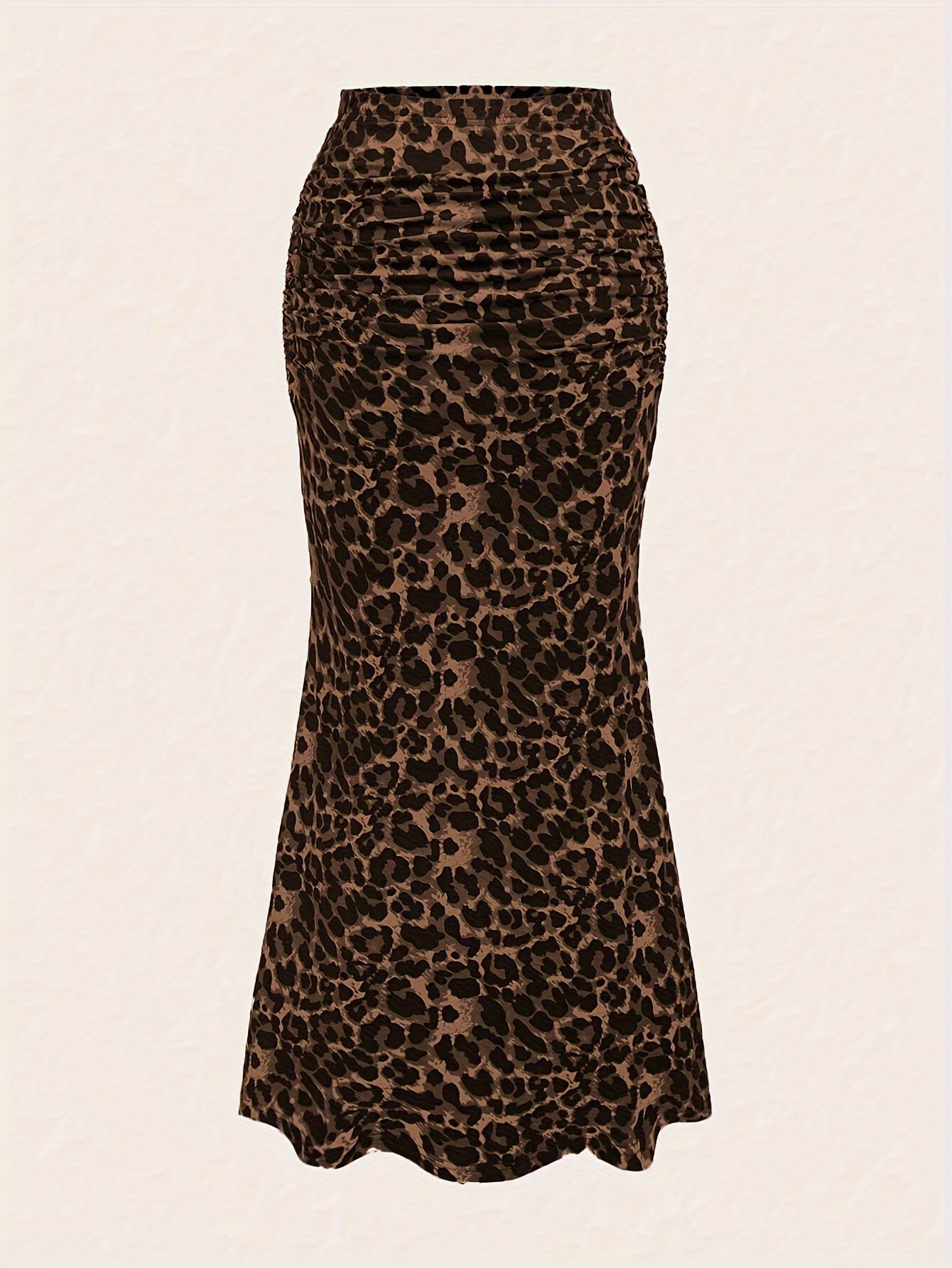 women's leopard print high waist midi skirt frill hem 100% Temu