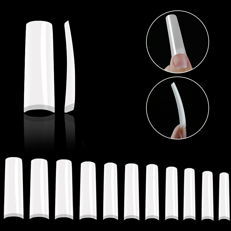 Image of Shell Acrylic Fake Nails Long Square 550pcs Set, Pre-made Half-cover Press-on Nail Tips, Suitable For Full-coverage Acrylic Fake Nails, Home , 11 Sizes