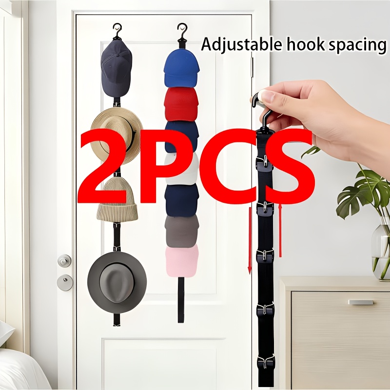 TEMU 2pcs Hat Rack With 9 Hooks, Multi-functional Hanging Storage Strap With Adjustable Design. Great For Dorm, Entryway, And Wardrobe, Organize All