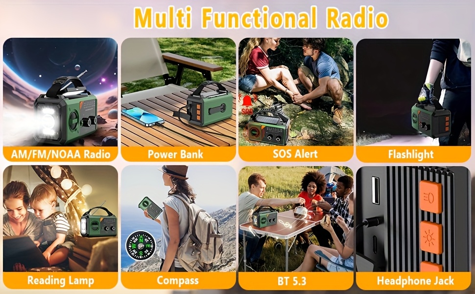 20000Mah Hand Crank Emergency Radio, SW/NOAA/AM/FM Weather Radio, Solar Powered Hand Crank Charger with Big Battery Powered, Portable, Cellphone Charge, SOS, Flashlight for Emergency/Home