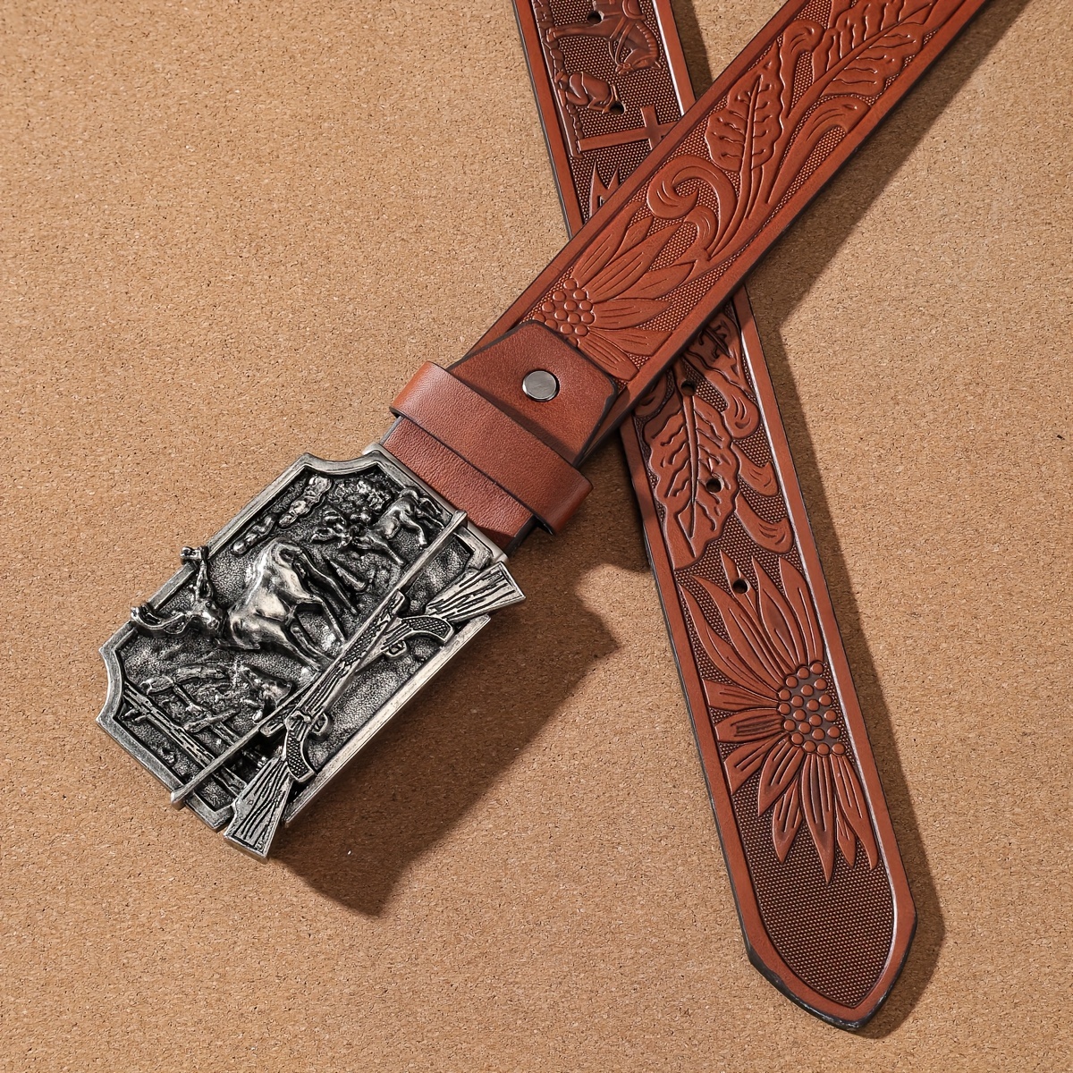 YCMI Cintura Da Cowboy Occidentale Con Incisione Floreale – Per Donna E Uomo, Fibbia Regolabile In Metallo, Adatta A Girovita 71-96 Cm, Per Jeans E Gonne