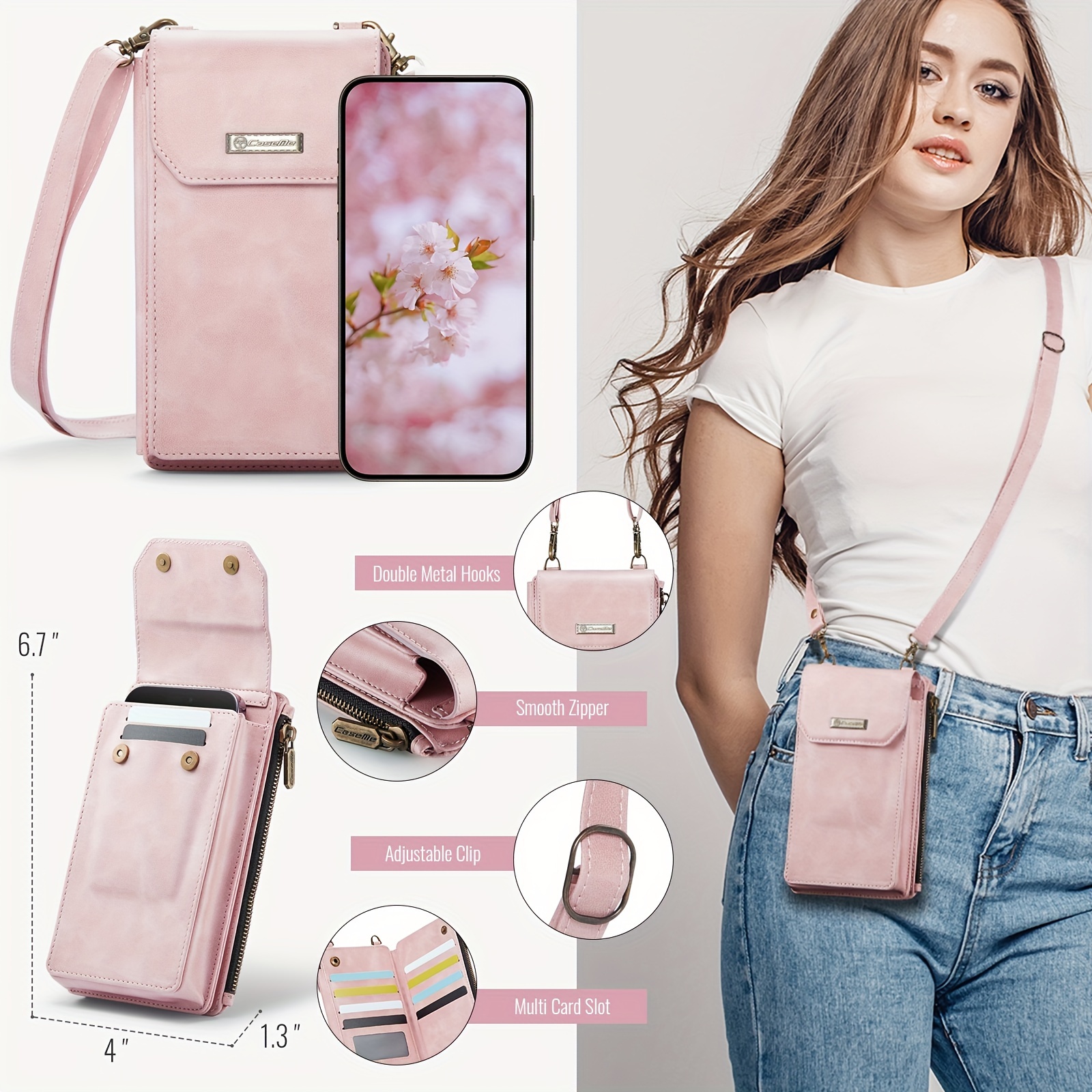 

Crossbody Cell Phone Wallet For Women Rfid Blocking Multi Card Slots With Detachable Wristlet Shoulder Strap Zipper Pocket